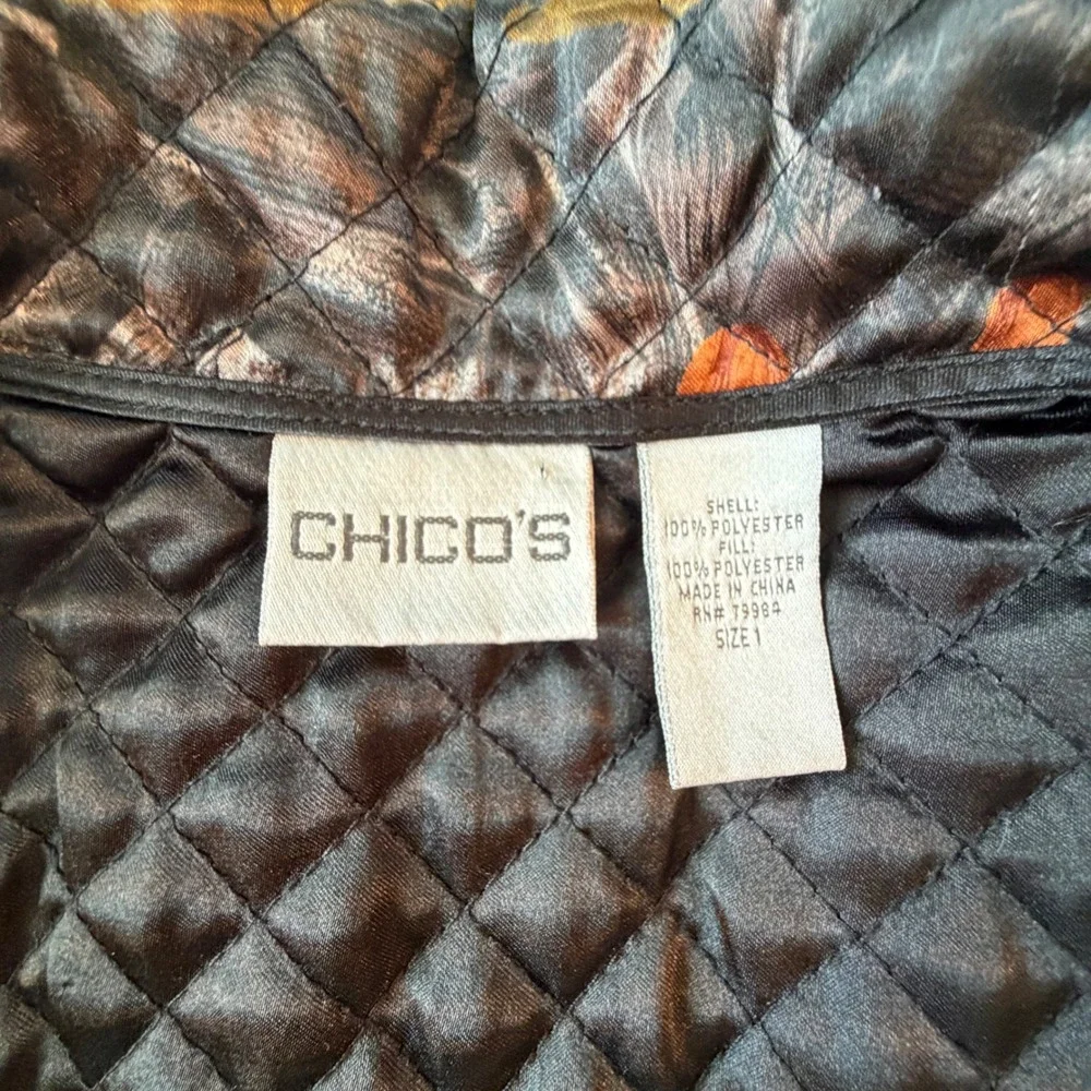 Chicos Quilted Zip Front Vest Womens 1 Medium Fall Abstract Print Copper Gold